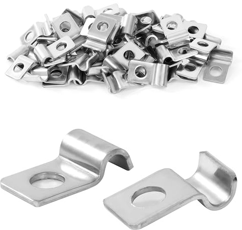 Yesaler Attache de Fixation pour Tube en U Clip en Acier Inoxydable 4mm Clip en U à Trou Unique pour la Fixation de Câbles Tuyaux 50 Pièce