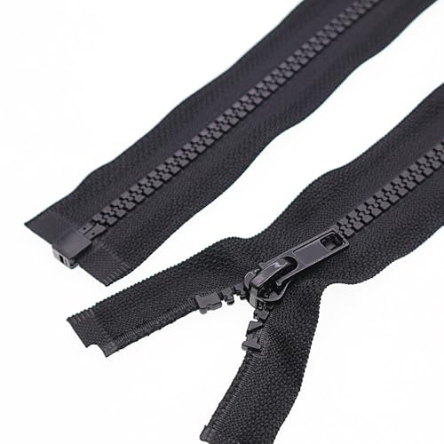 SHUNLI 2 Pièces 70 cm Fermeture Eclair- Maille 5 mm -Noir Séparable Plastique Fermeture Éclair pour vestes DIY
