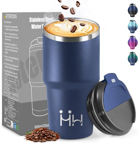 HoneyHolly Termo Cafe 600 ML, Reutilizables, Vaso Termico Cafe Antigoteo para Coche, Acero Inoxidable 304, Taza Termica Para Llevar, Termo Café Hermético para Café Frío y Caliente, Leche y Té