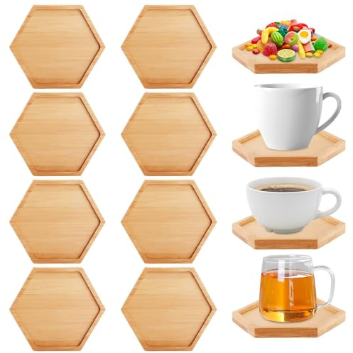LOLYSIC 16 stycken bambuunderlägg, mosaik-underlägg pysselset, tomma golvskålar hexagon för hantverk, underlägg för växter, dryckeskoppar, ljus, gör-det-själv-mosaikbehov (12 × 10,5 cm)