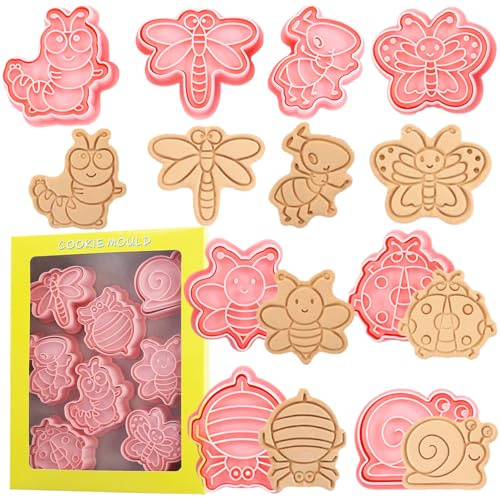 8-teiliges 3D Tier-Ausstechformen-Set aus Kunststoff | Niedliche Tiermotive und Insektenmotive für Kekse, Fondant, Backen und Partygebäck