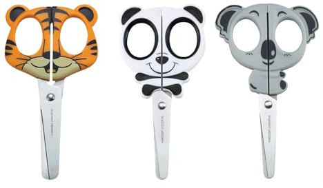 Vaessen Creative Set di Forbici per Bambini Tigre, Koala, Panda - 3 pz da 12,7 cm - Forbici punta arrotondata per la Sicurezza - Per Mancini e Destrimani - Progetti Creativi e di Hobbistica