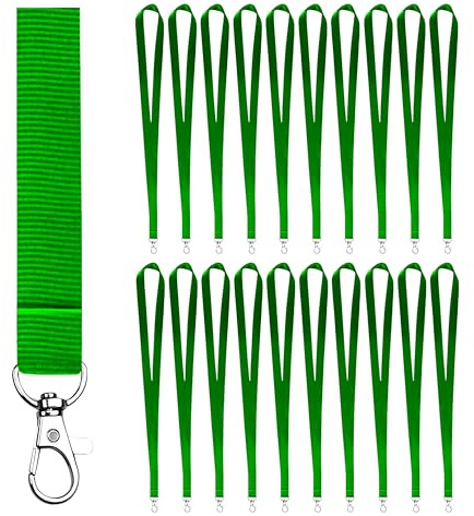 VERY IMPORTANT RUNNER - Lanyard med metallkrok för ID-kort och nycklar - Halsband i polyester 2 cm bred och 46 cm lång - Nyckelband och kortband för kontor, event och skola (Grön, 20 stycken)
