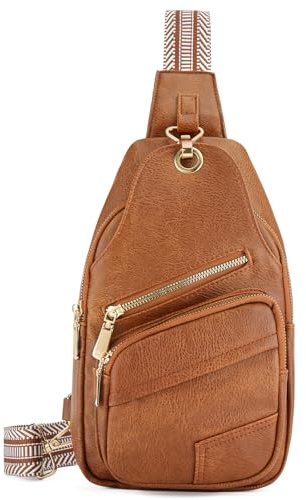GOIACII Crossbody Damen Brusttasche Klein Leder Sling Bag Crossbag Umhängetasche für Reisen Braun