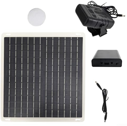 CYRENT Riscaldatore a pannello solare singolo da 10 W 12 V per serra, capannone, casa degli animali domestici, riscaldatore portatile con vano batteria e uscita USB, adatto per campeggio, camper