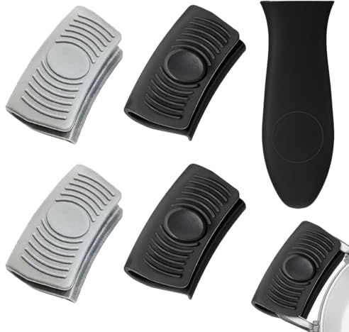 AEUXZA Set 5 Pezzi Manici in Silicone per Pentole, Presine Antiscivolo Resistenti al Calore & Impugnatura per Padelle in Ghisa, Universali, Nero/Grigio