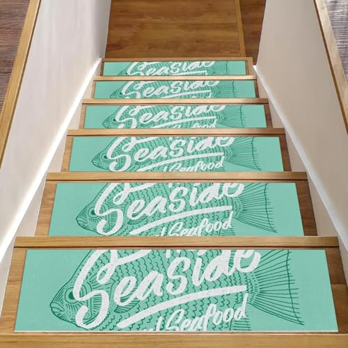 RODAILYCAY Tappeto antiscivolo per scale con pesce fresco locale, confezione da 15 tappetini per scale, per gradini in legno per interni, gradini per scale, tappeti per scale