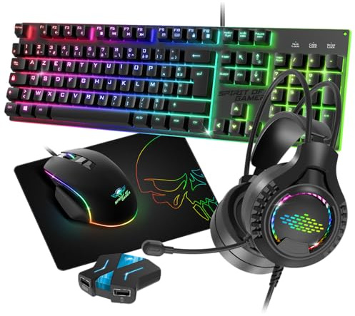 Spirit of Gamer, Pack Clavier Souris Gamer Filaire RGB + Convertisseur Mannette PS4/PS3/Switch 1 & 2