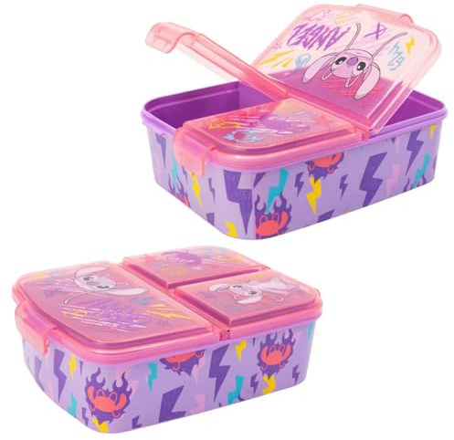 STOR Porta Pranzo Stitch Bambini 3 Scomparti 2156ml - Lunch Box Scuola Senza BPA Portamerenda Asilo Elementari