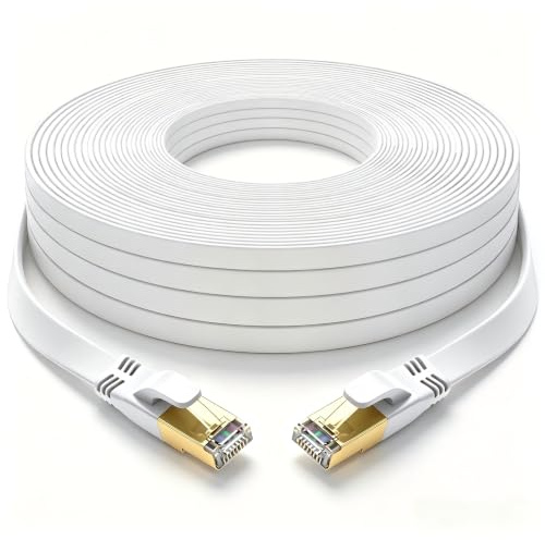 YSONG Cat 8 Ethernet Cable 50M, High Speed 40Gbps 2000Mhz Flat Internet Cable, Gold Plated RJ45 Lan Cable, for PC/Modem/Router/Gaming, Faster Than Cat7/Cat6/Cat5 (White)