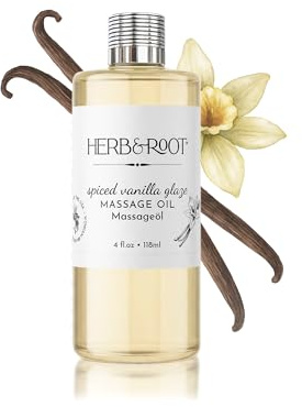 Spiced Vanilla Massage Oil 118ml – Warm Vanilla & Cinnamon Body Oil for Couples – Sweet Almond & Coconut Oil Blend – Sensual Massage Oil, Glass Bottle