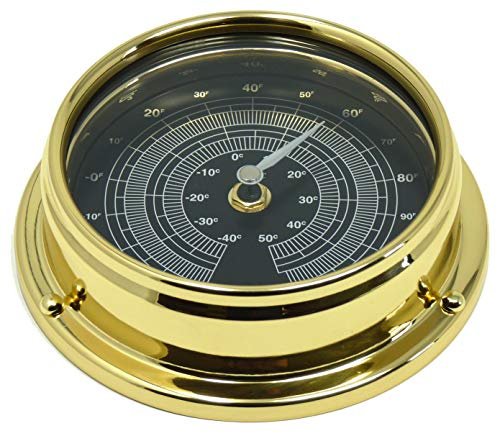 Tabic Prestige Solid Brass Thermometer With Jet Black Dial, Heavy Brass Case (1/2 kg), Handmade In England