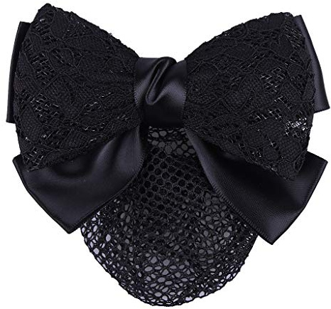 QHP Haarnetz Haarspange Lace, feinmaschiges Netz mit Doppelschleife aus Satin und Spitze (Schwarz)