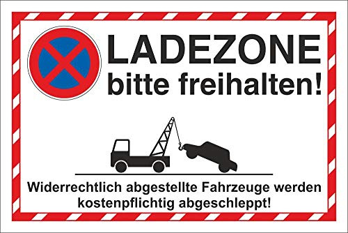 Schild Parkverbot Halteverbot Parken verboten Ladezone 300 x 200 mm | 3 mm Alu-Verbund, wetterfester UV-Direktdruck, robust und langlebig, Made in Germany