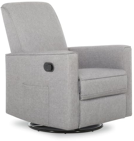 Evolur Raleigh Upholstered Manual Glider Recliner– Rocking & 360° Swivel with Smooth Glide – Greenguard Gold & FSC Certified – Modern Nursery and Living Room Chair in Light Grey