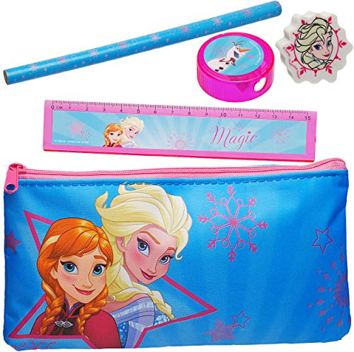 alles-meine.de GmbH 5 TLG. Schreibset die Eiskönigin - Frozen Bleistift + Lineal + Radiergummi + Spitzer + Stiftemappe - Federmappe/Kinder - Set für die Schule - Vorschule ..