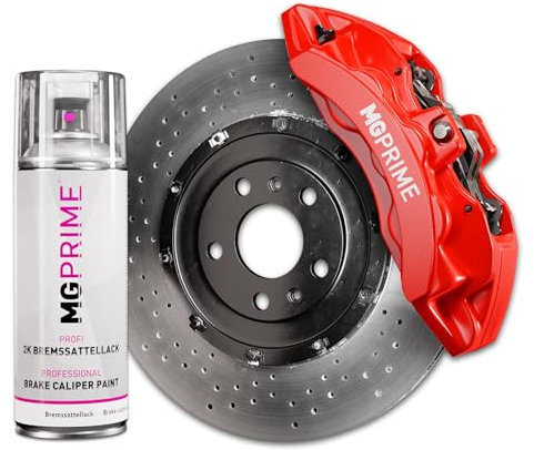 MG PRIME 2K Bremssattellack Racing Red Sprühdose 2 Komponenten Einschichtlack Autolack schnell trocknend (Farbe ähnlich RAL 3020 Verkehrsrot)