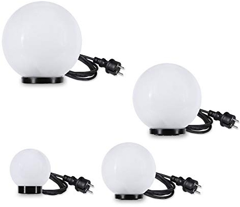 Kugelleuchten 4er Set 15/20/25/30cm weiß E27 inkl. 3m Anschlußkabel Kugellampen IP44 Garten Kugel LeuchtensetTerrassenleuchten 230V witterungsbeständig