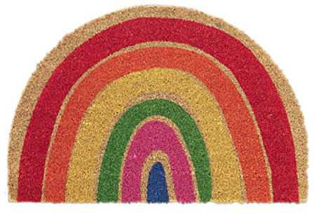 Relaxdays Fußmatte Kokos, halbrund, 40x60 cm, Türvorleger Regenbogen, innen & außen, rutschfest, wetterfest, Mehrfarbig
