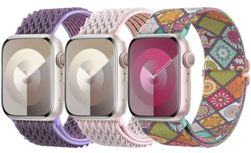 Delidigi Stretchy Straps for Apple Watch Strap 38mm 40mm 41mm 42mm 44mm 45mm 46mm 49mm Women Men, 3 Pack Nylon Adjustable Sport Band for iWatch Ultra 3/2/1 Series 11 10 9 8 7 SE3 SE2 SE 6 5 4 3