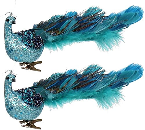 EdirFtra 2-Taschen von Pfau Weihnachtsschmuck Vögel und natürliche Pfau Federn, 3D Simulation Pfau, luxuriöse Weihnachtsbaumdekorationen, Weihnachtsbaumdekorationen