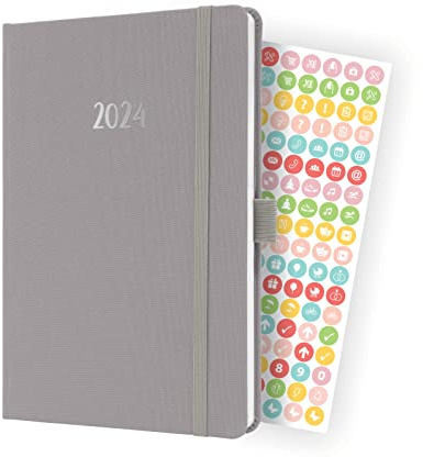 SIGEL J4403 Wochenkalender Jolie 2024, ca. A5, grau, Hardcover mit Textileinband, Gummiband, Stiftschlaufe, Einstecktasche, 174 Seiten, aus nachhaltigem Papier, Terminplaner