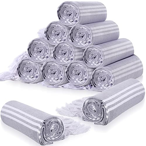 Irenare 12 Pack Turkish Beach Towel Bulk 71x36 Inches Cotton Turkish Bath Oversized Sand Free Quick Dry Blanket Towels for Beach Pool Bathroom(Grey)