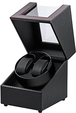 Mcbazel Caja Enrolladora Automática Doble para Relojes, Caja de Exhibición y Almacenamiento con Rotación Automática para Relojes de Pulsera con 2 Ranuras - Negro/Rojo