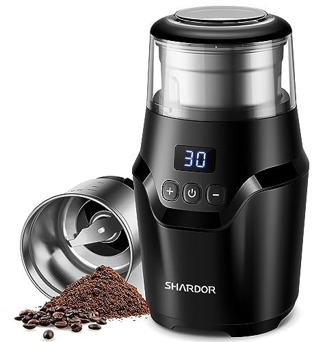 SHARDOR Adjustable Coffee Grinder Electric, Super Silent Electric Coffee Bean Grinder with Time-Memory Adjustment and Multi-Functional Stainless Steel Cup for Spices, Herbs, and Nuts Grinding, Gray