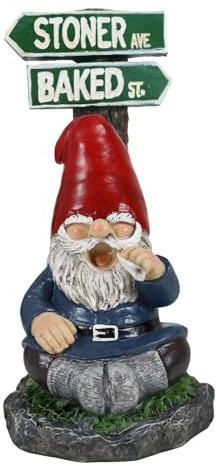 Ebros Gift Whimsical Carefree Gypsy Life Mr Gnome Dwarf Stoner Smoking Rolled Stash Sitting by Crossroads Stoner Ave and Baked St Figurine Fantasy Gnomes Fairy Garden Home Decor