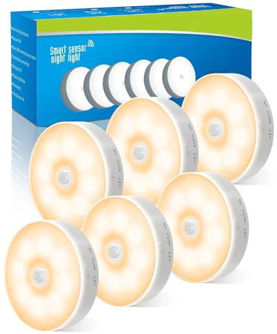 KALAHOL Motion Sensor Lights Indoor, 6 Pack Cupboard Light, Stair Lights Night Light, 3 Modes USB Charging Wall, Magnetic for Kitchen Stair Closet Under Cabinet
