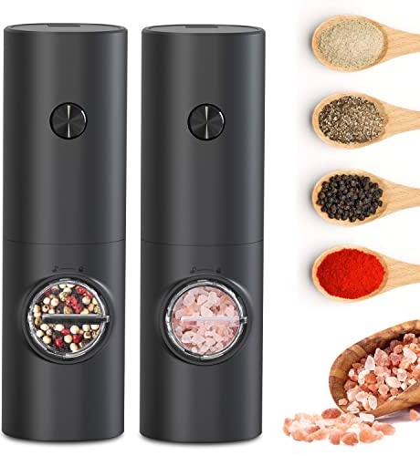 Electric Salt and Pepper Grinder Set, Pepper Grinder & Salt Grinder with Adjustable Coarseness, Pepper Mill with LED Light, Automatic Salt and Pepper Grinder Set Battery Operated, One-handed Operation