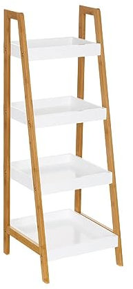LOLAhome Estantería Escalera Madera Bambú Baño | Mueble Organizador Piramidal con 4 Niveles | Estante Almacenaje Cocina y Decoración Hogar | Natural y Blanca | De 30x29x72 cm