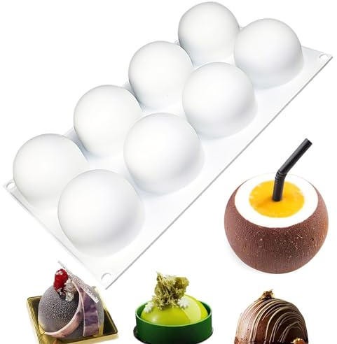 OCPO KITCHEN Silikonform Kugel, Silikonform Halbkugel Backform, Mousse Dessert Silikonform, Schokoladenform Silikon Backform zur Herstellung von Dome-Mousse, Kuchen, Gelee (8 Löcher)