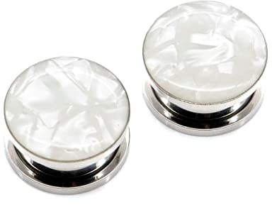 Bishilin Ohrringe Tunnel 4-25MM, Ohr Plug Set Rund mit Weiß Epoxy Tunnel Piercing Ohr Expander Edelstahl