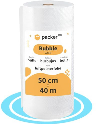 packer PRO Rollo Plastico Burbujas Embalaje, 50cm Ancho (A) y 40m Longitud (L). Papel burbuja ideal para Mudanzas, Embalajes y Envíos
