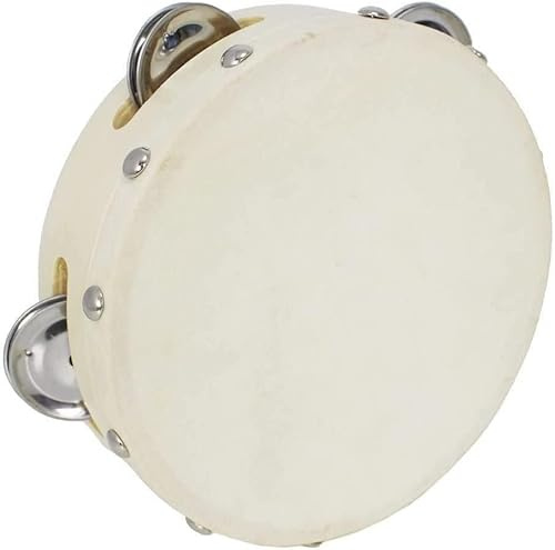 ROCKSTAR - Pandereta de Mano en Madera Color Natural TH0604T con Parche 4 Sonajas (6) 55cm, Pandereta Jingle. Instrumento de Percusion - Rockmusic