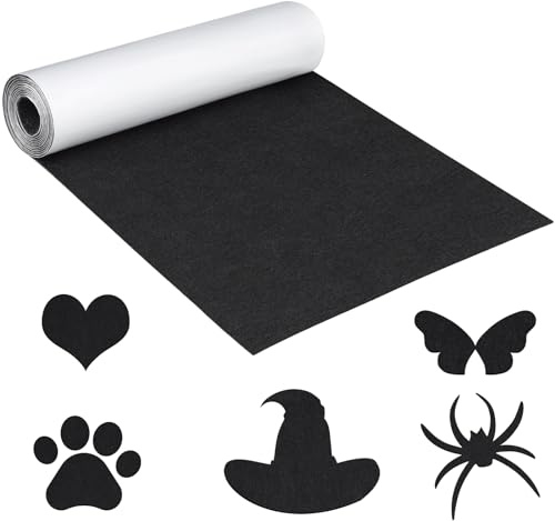 Wzone 31×200cm Feutrine Autocollante, Noir Rouleau Feutrine Adhésives, 1mm D'éPaisseur Tissu Autocollant Reparation, Feutrine pour Boîte - Cadeau, Cadre Photo, Chaise et Canapé, etc