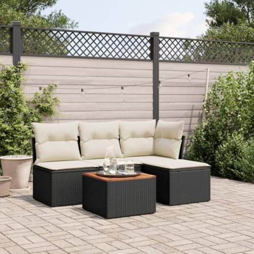 ShGaxin 5-teiliges Gartenmöbel-Set mit Kissen aus Polyrattan, schwarz, Gartensofa-Set, Lounge-Set, Gartenmöbel, Gartenmöbel, Set für den Außenbereich (SPU: 3223592)