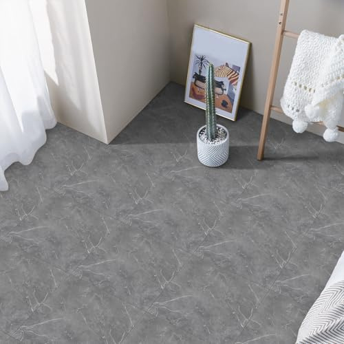 Floor Tiles Self Adhesive, Peel and Stick Tile Stickers for Bathroom Kitchen, Grey Waterproof Marble Stick on 30x30cm 24pcs
