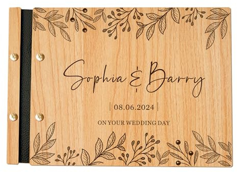 Personalised Wedding Guest Book Custom Wedding Gifts for Him Her Mr and Mrs Gifts Wedding Photo Album Engraved Wooden Guestbook for Wedding Anniversary Baby Shower (Design 2)