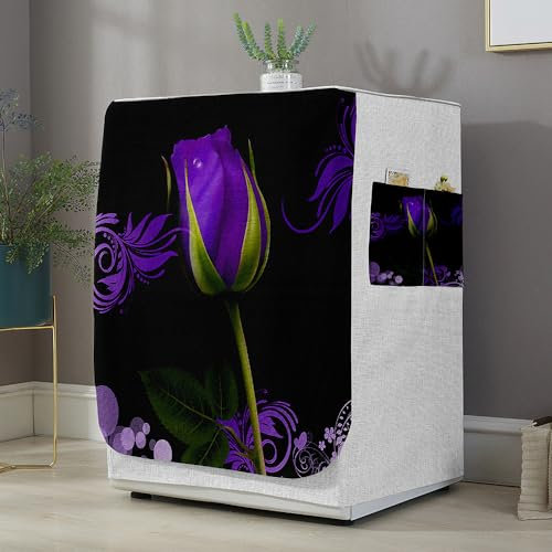 Highdi Housse de Protection pour Machine à Laver, 3D Chargement Frontal Housse La Poussière avec Ouverture Frontale pour Linge Domestique (Capacité S 6~7.5KG,Roses Violettes)