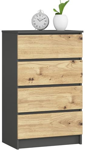 Home Collective Kommode in Graphit-Artisan Eiche mit 4 geräumigen Schubladen, 60 cm breit, 99 cm hoch Kommode Schlafzimmer Flur Wohnzimmer Organizer mit Schubladen Holz Highboard Sideboard Schrank