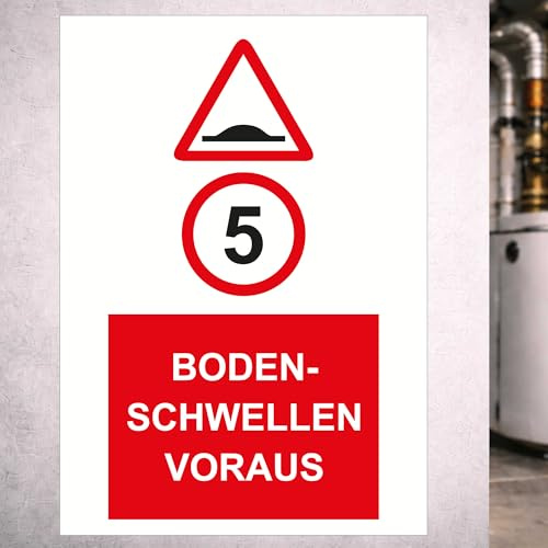 Indigos UG - Schild Bodenschwelle Voraus - 594x840 - Hinweisschild Warnschild Sicherheitsschild - Aluverbundplatte 3 mm - für Innen und Außen