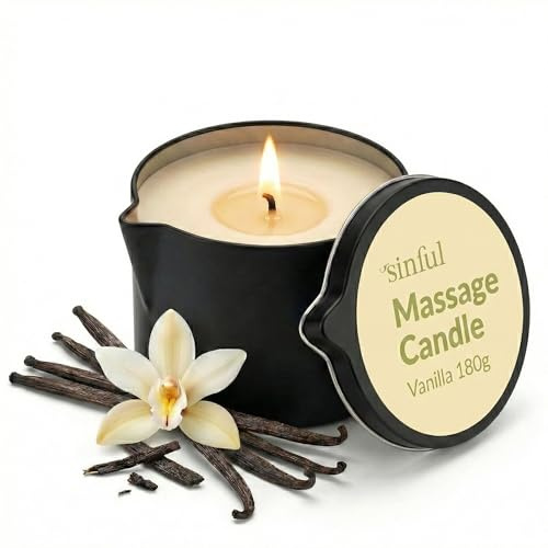 Sinful Bougie de Massage à la Vanille – 180 g – Se Transforme en Huile de Massage Chaude – Bougie Parfumée pour le Corps – Pour Couples & Soirées Romantiques