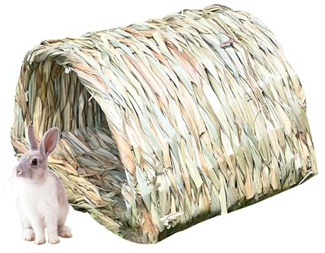Grashaus für Kaninchen – Hasengras Versteck Betten | Geräumiger Heutunnel | Kleintierkäfige | Schilfgras Kauspielzeug Haustierbedarf für drinnen und draußen Igel Meerschweinchen Kleintiere