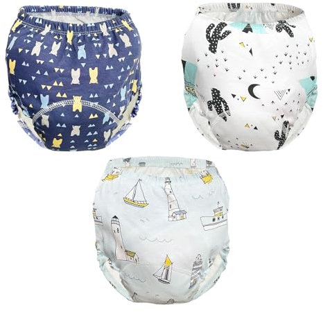 FUIPVGI 3 Stück Baby Trainingshosen Baby Kleinkinder Töpfchen Trainingshose Trainerhose Entzückende Muster Wiederverwendbare Töpfchen-Trainingshose für Jungen und Mädchen (3 Farben)