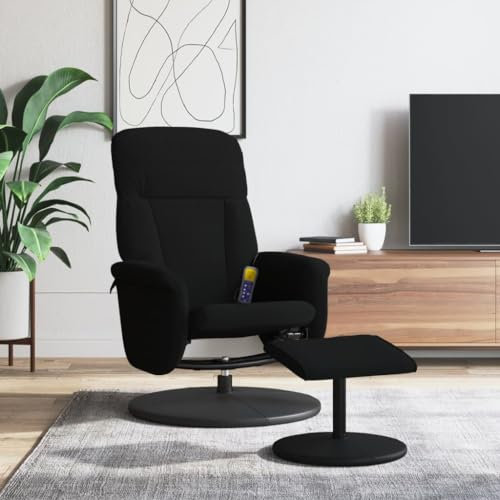 Homgoday Massagesessel mit Fußhocker Fernsehsessel Relaxsessel mit Liegefunktion, Liegesessel Polstersessel Ruhesessel TV Sessel, für Wohnzimmer Schwarz Samt