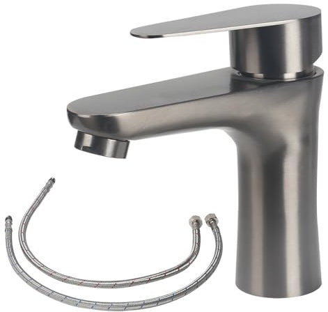 Minnhua Rubinetto Bagno Lavabo in Acciaio Inossidabile 304, Rubinetto Bidet con Tubo Flessibile, Vasca da Bagno, Miscelatore Controllo Acqua Calda e Fredda (Grigio)