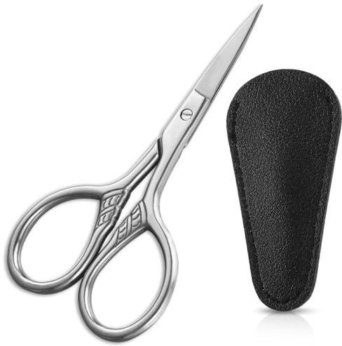 Mabor 1 Pcs Professional Beard Scissors for Men, Grooming Scissors Beauty for Hair Nose Eyebrow Trimming Facial Mustache Eyelashes Precision Stainless Steel Scissors with PU Sheath